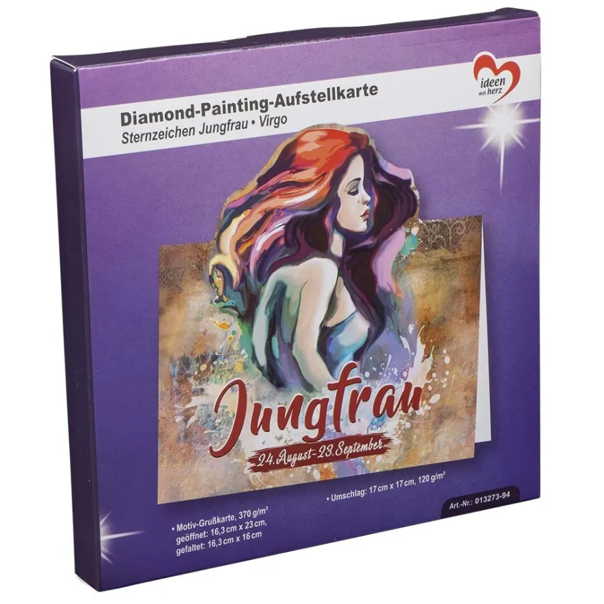 Diamond-Painting-Aufstellkarte, Sternzeichen Jungfrau, 16,3cm x 16cm, inkl. Zubehör