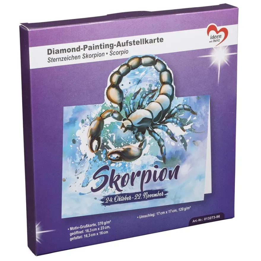 Diamond-Painting-Aufstellkarte, Sternzeichen Skorpion, 16,3cm x 16cm, inkl. Zubehör
