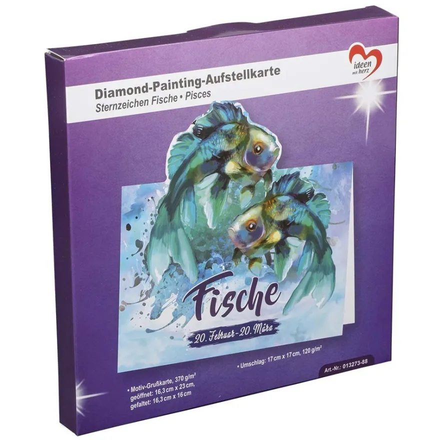 Diamond-Painting-Aufstellkarte, Sternzeichen Fische, 16,3cm x 16cm, inkl. Zubehör