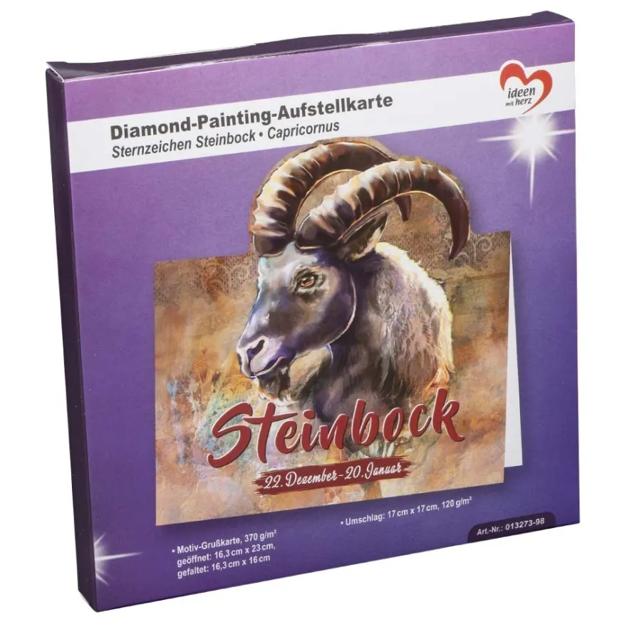Diamond-Painting-Aufstellkarte, Sternzeichen Steinbock, 16,3cm x 16cm, inkl. Zubehör