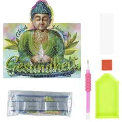 Diamond-Painting-Aufstellkarte, Buddha, 16,3cm x 16cm, inkl. Umschlag & Werkzeug