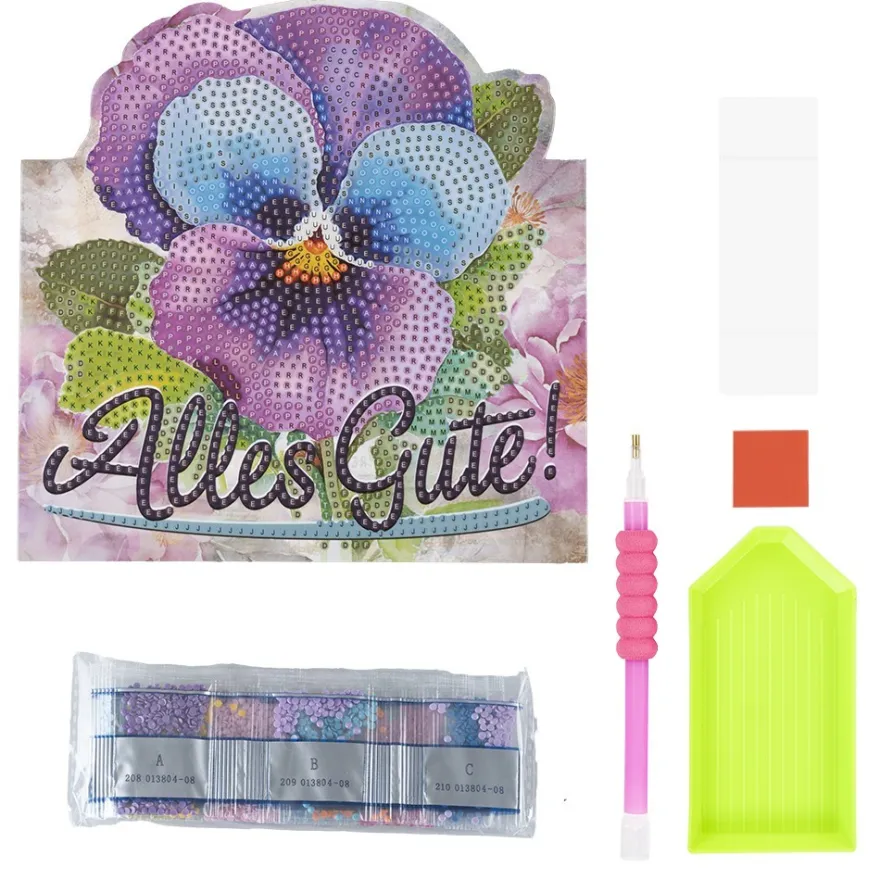 Diamond-Painting-Aufstellkarte, Veilchen - Alles Gute!, 16,3cm x 16cm, inkl. Umschlag & Werkzeug
