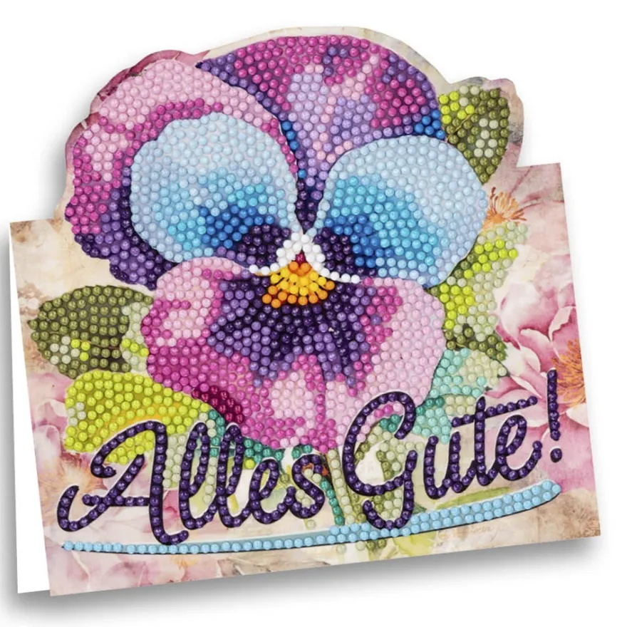 Diamond-Painting-Aufstellkarte, Veilchen - Alles Gute!, 16,3cm x 16cm, inkl. Umschlag & Werkzeug