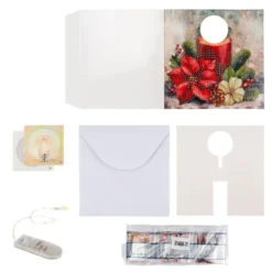 Diamond-Painting-Aufstellkarte mit LED-Licht, Kerze mit rotem Weihnachtsstern, inkl. Timer
