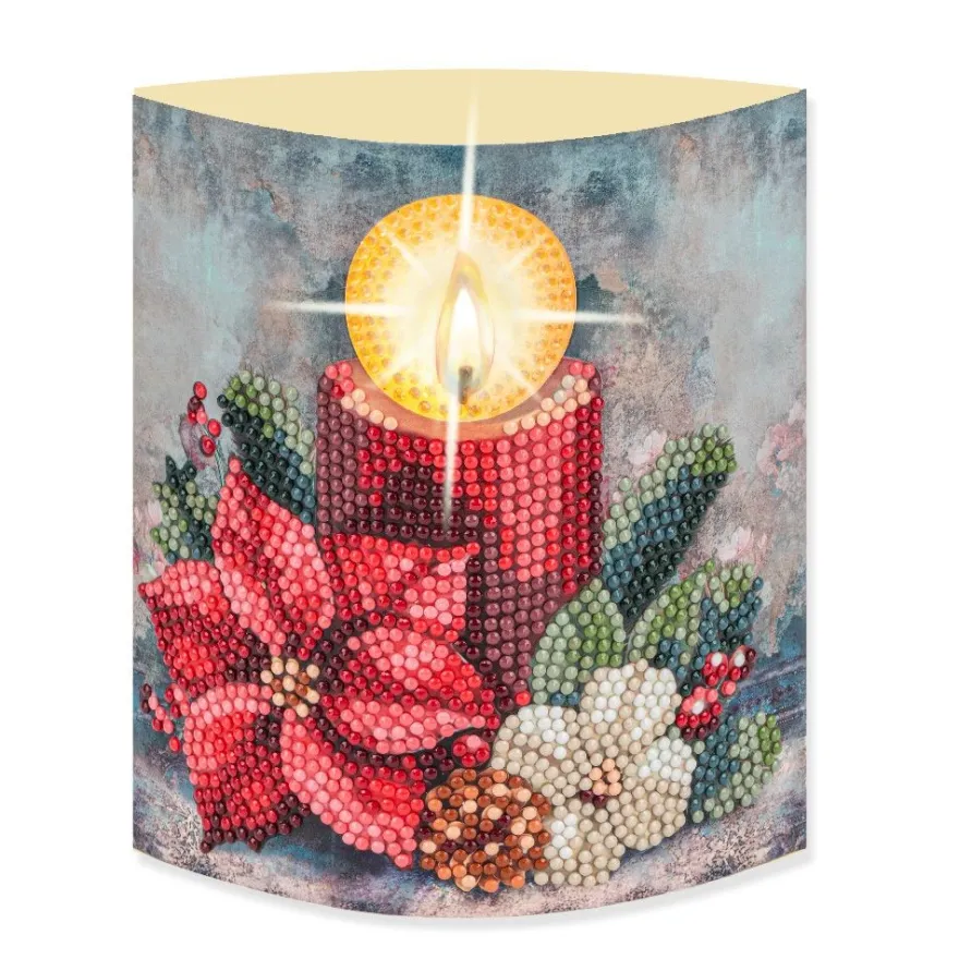 Diamond-Painting-Aufstellkarte mit LED-Licht, Kerze mit rotem Weihnachtsstern, inkl. Timer
