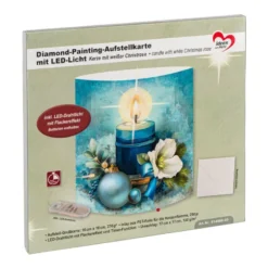 Diamond-Painting-Aufstellkarte mit LED-Licht, Kerze mit weißer Christrose, inkl. Timer