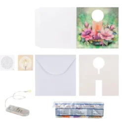 Diamond-Painting-Aufstellkarte mit LED-Licht, Kerze mit Blumen 4, inkl. Timer