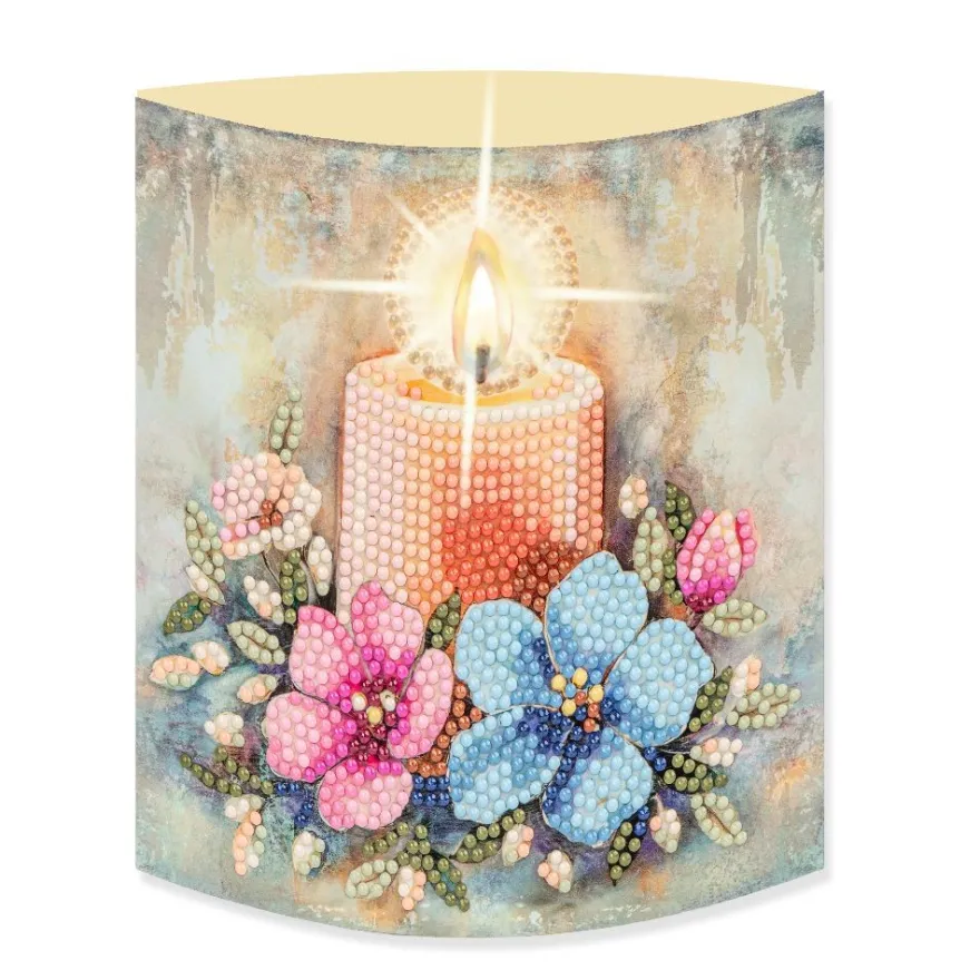 Diamond-Painting-Aufstellkarte mit LED-Licht, Kerze mit Blumen 1, inkl. Timer