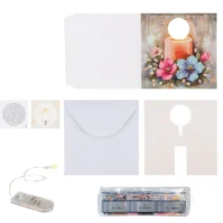 Diamond-Painting-Aufstellkarte mit LED-Licht, Kerze mit Blumen 1, inkl. Timer