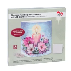 Diamond-Painting-Aufstellkarte mit LED-Licht, Kerze mit Blumen 3, inkl. Timer