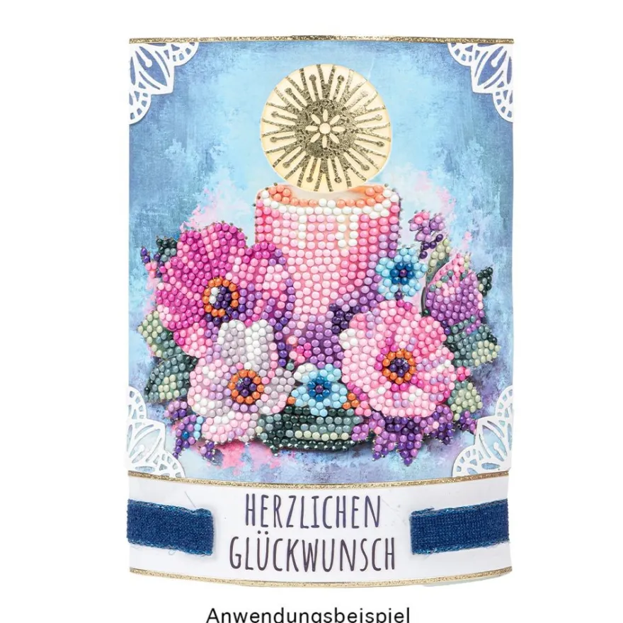 Diamond-Painting-Aufstellkarte mit LED-Licht, Kerze mit Blumen 3, inkl. Timer