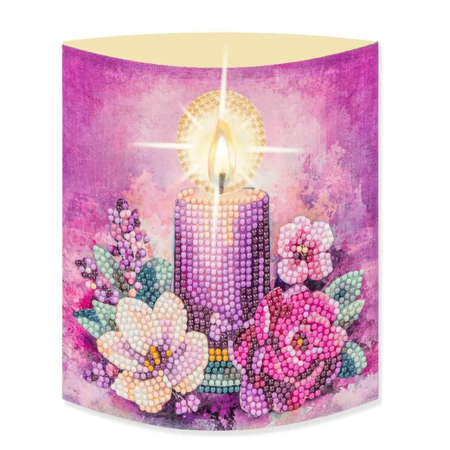 Diamond-Painting-Aufstellkarte mit LED-Licht, Kerze mit Blumen 2, inkl. Timer