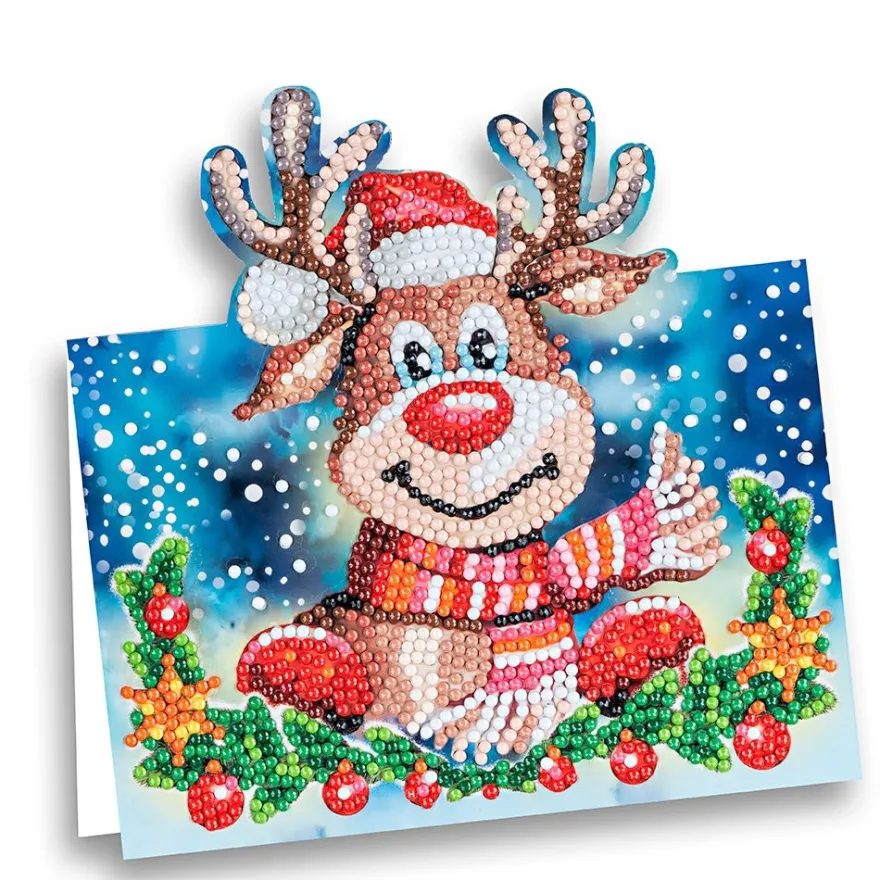 Diamond-Painting-Aufstellkarte, Rentier Rudolph, 16,3cm x 16cm, inkl. Umschlag & Werkzeug