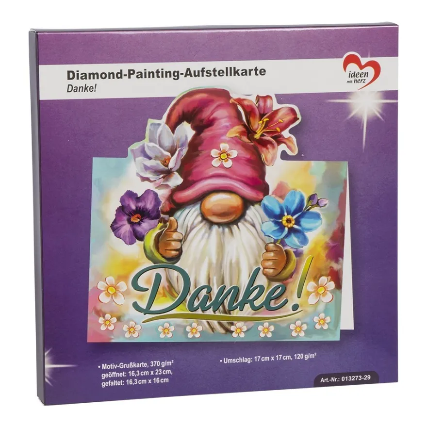 Diamond-Painting-Aufstellkarte, Danke!, 16,3cm x 16cm, inkl. Umschlag & Werkzeug