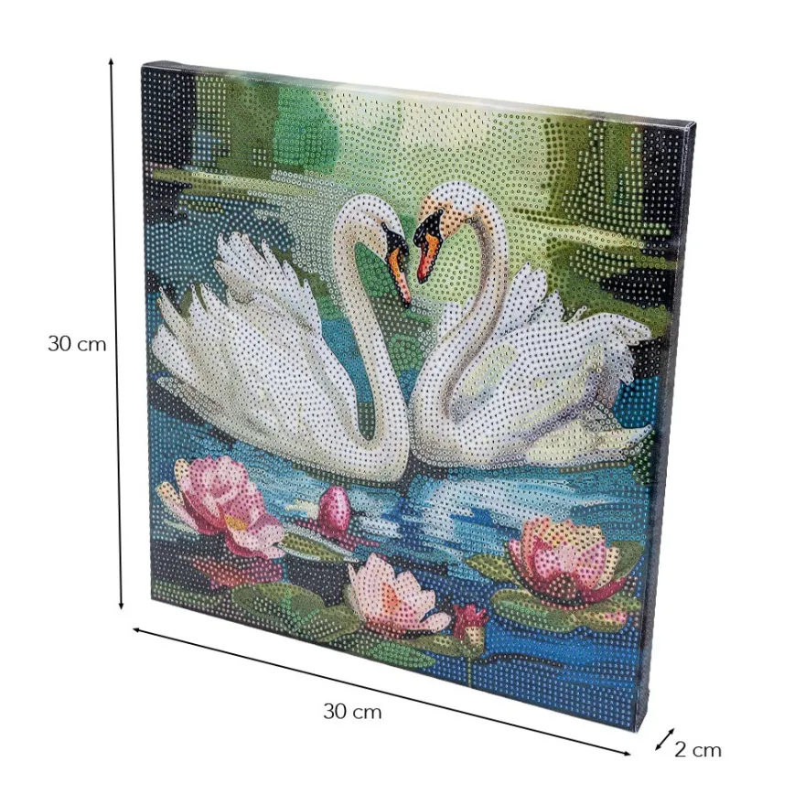 Diamond-Painting-Bild auf Keilrahmen, Schwäne, 30cm x 30cm, inkl. Werkzeug