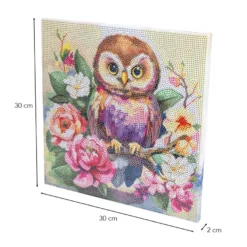 Diamond-Painting-Bild auf Keilrahmen, Eule mit Blumen, 30cm x 30cm, inkl. Werkzeug