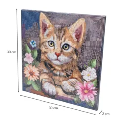 Diamond-Painting-Bild auf Keilrahmen, Katze mit Blumen, 30cm x 30cm, inkl. Werkzeug