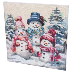 Diamond-Painting-Bild auf Keilrahmen, Schneemannfamilie 1, 30cm x 30cm, inkl. Werkzeug