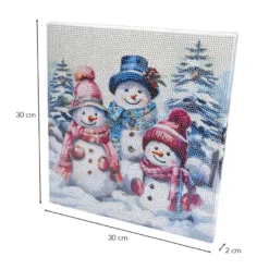 Diamond-Painting-Bild auf Keilrahmen, Schneemannfamilie 1, 30cm x 30cm, inkl. Werkzeug