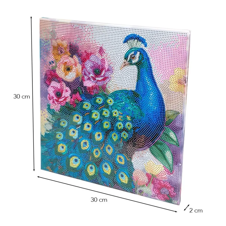 Diamond-Painting-Bild auf Keilrahmen, Pfau, 30cm x 30cm, inkl. Werkzeug
