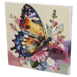 Diamond-Painting-Bild auf Keilrahmen, Schmetterling mit Blumen, 30cm x 30cm, inkl. Werkzeug