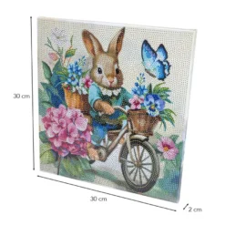 Diamond-Painting-Bild auf Keilrahmen, Hase mit Fahrrad, 30cm x 30cm, inkl. Werkzeug