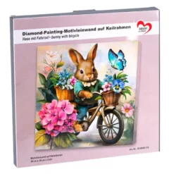 Diamond-Painting-Bild auf Keilrahmen, Hase mit Fahrrad, 30cm x 30cm, inkl. Werkzeug