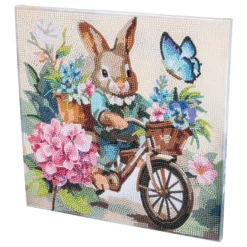 Diamond-Painting-Bild auf Keilrahmen, Hase mit Fahrrad, 30cm x 30cm, inkl. Werkzeug