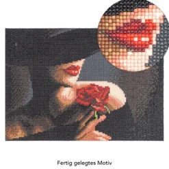 Diamond-Painting-Bild, Dame mit Rose, 25cm x 35cm, inkl. Werkzeug