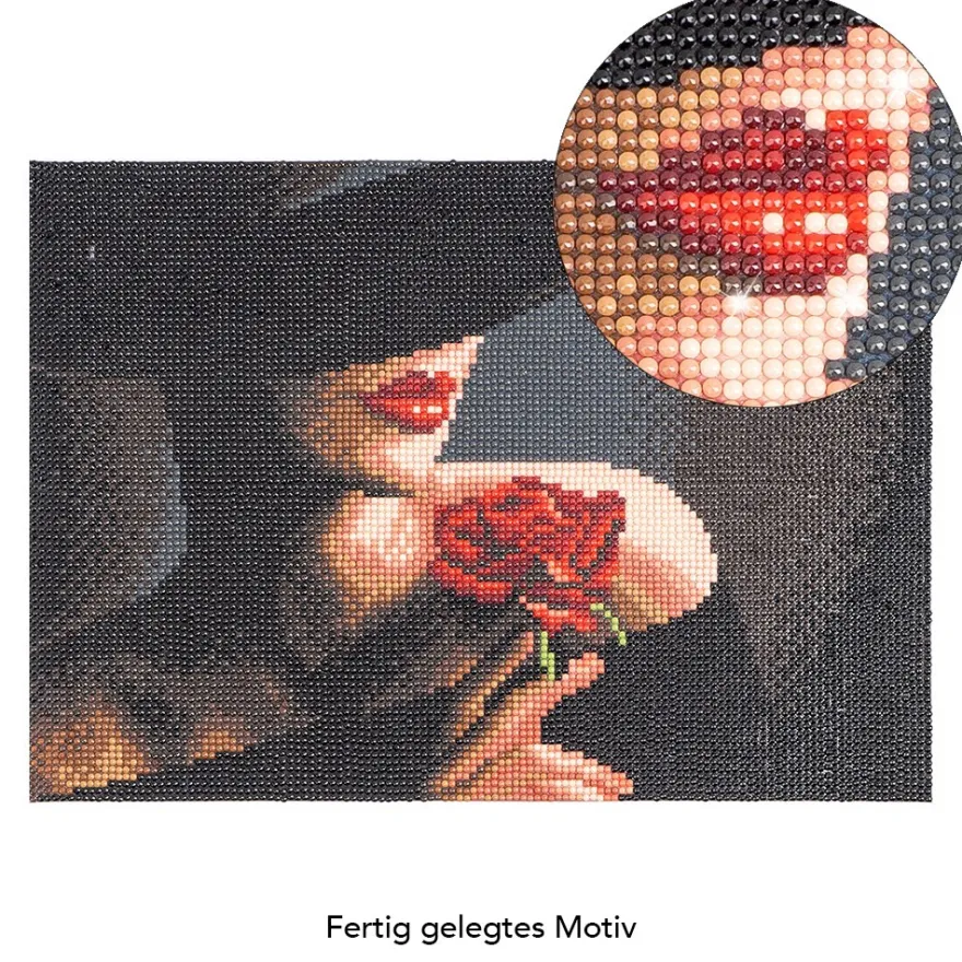 Diamond-Painting-Bild, Dame mit Rose, 25cm x 35cm, inkl. Werkzeug
