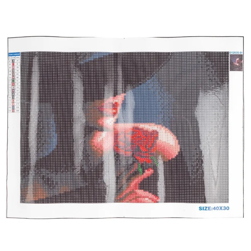 Diamond-Painting-Bild, Dame mit Rose, 25cm x 35cm, inkl. Werkzeug