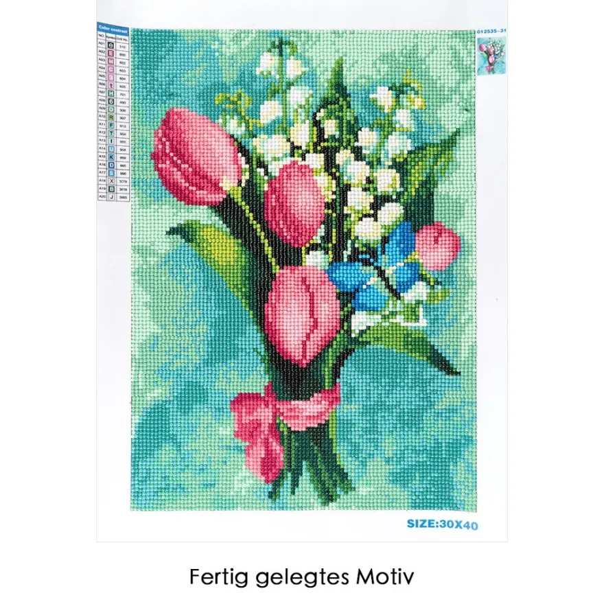 Diamond-Painting-Bild, Maiglöckchen & Tulpen, 25cm x 35cm, inkl. Werkzeug