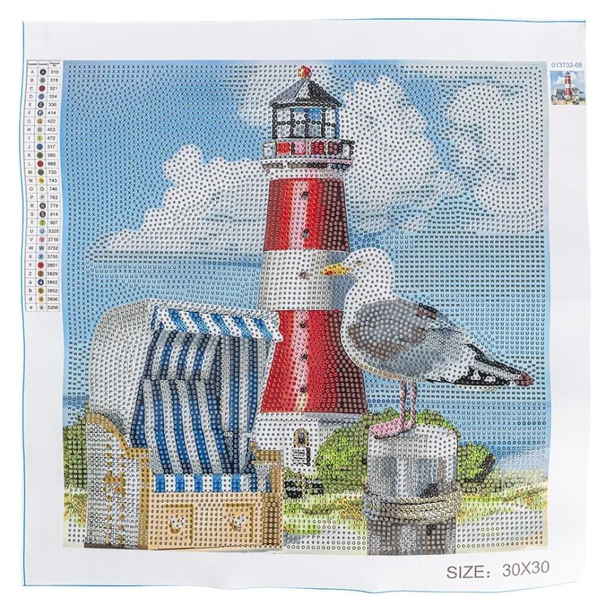 Diamond-Painting-Bild, Möwe mit Leuchtturm, 30cm x 30cm, inkl. Werkzeug