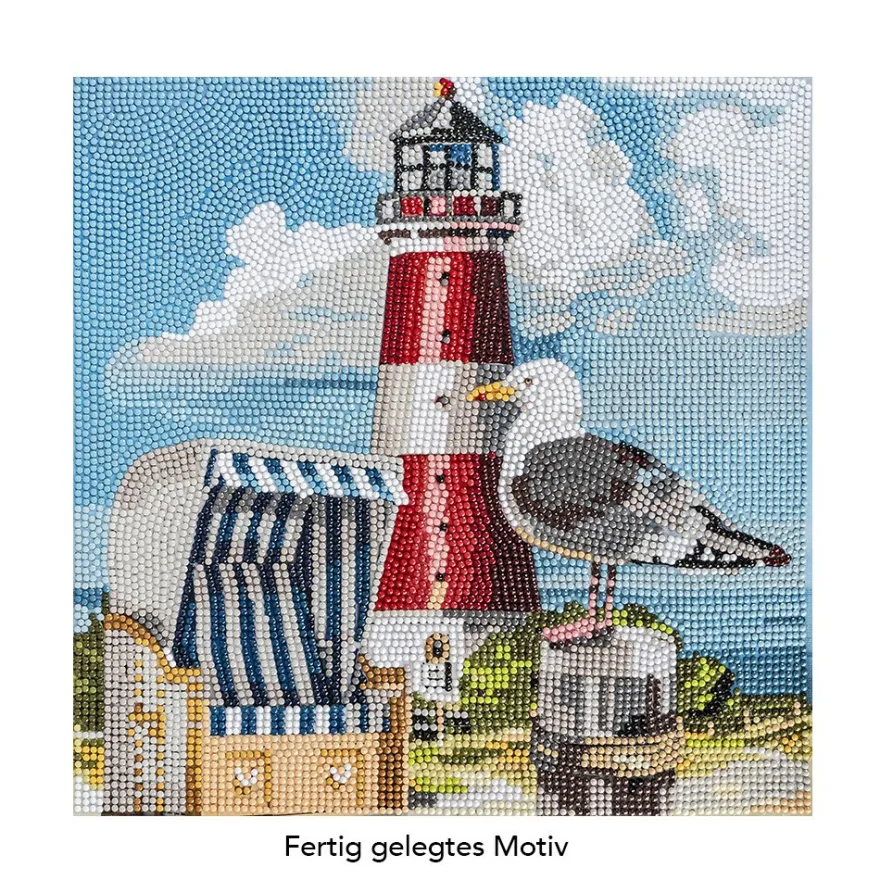 Diamond-Painting-Bild, Möwe mit Leuchtturm, 30cm x 30cm, inkl. Werkzeug