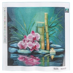 Diamond-Painting-Bild, Orchideen mit Bambus, 30cm x 30cm, inkl. Werkzeug