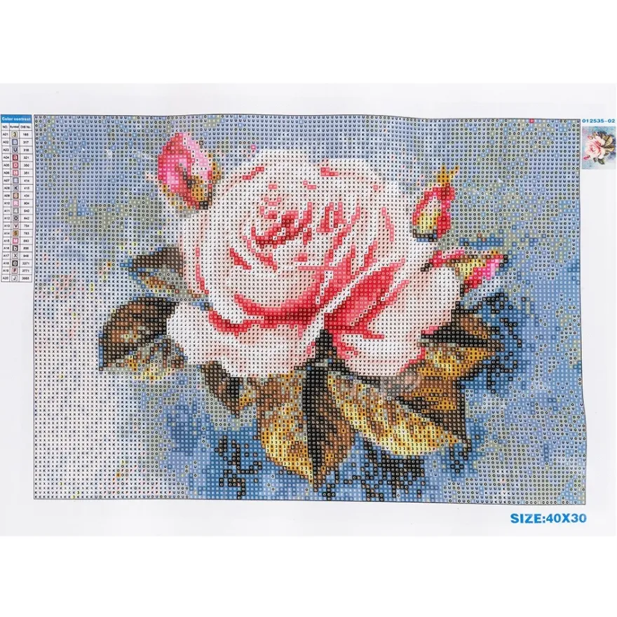 Diamond-Painting-Bild, Rose mit Knospen 1, 35cm x 25cm, inkl. Werkzeug