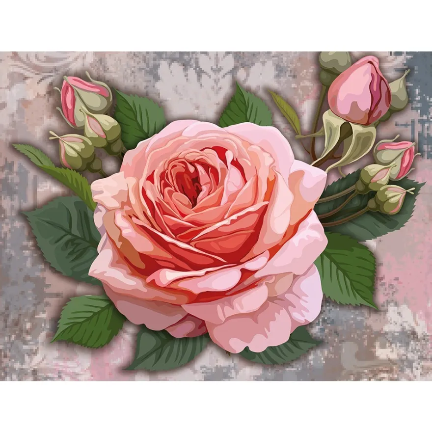 Diamond-Painting-Bild, Rose mit Knospen 2, 35cm x 25cm, inkl. Werkzeug