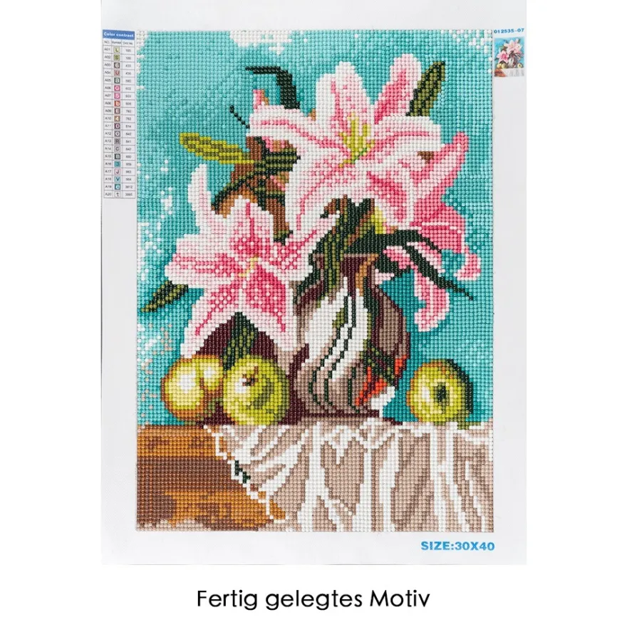Diamond-Painting-Bild, Vase mit Lilien, 25cm x 35cm, inkl. Werkzeug