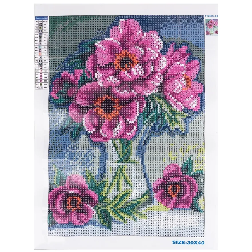 Diamond-Painting-Bild, Vase mit Pfingstrosen, 25cm x 35cm, inkl. Werkzeug