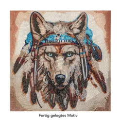 Diamond-Painting-Bild, Wolf mit Kopfschmuck, 30cm x 30cm, inkl. Werkzeug
