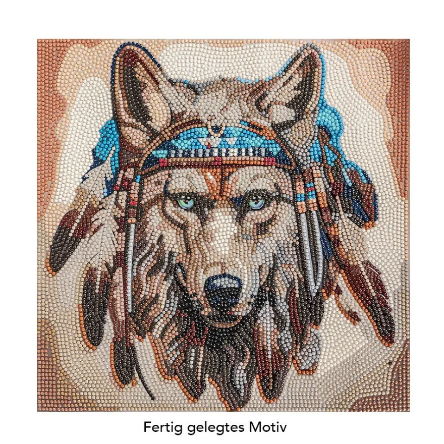 Diamond-Painting-Bild, Wolf mit Kopfschmuck, 30cm x 30cm, inkl. Werkzeug