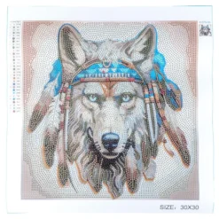 Diamond-Painting-Bild, Wolf mit Kopfschmuck, 30cm x 30cm, inkl. Werkzeug