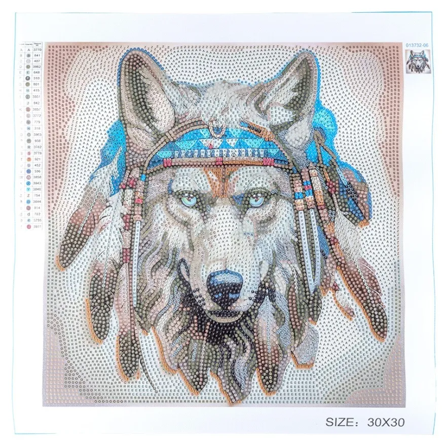Diamond-Painting-Bild, Wolf mit Kopfschmuck, 30cm x 30cm, inkl. Werkzeug