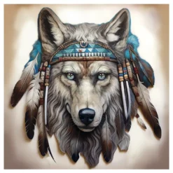 Diamond-Painting-Bild, Wolf mit Kopfschmuck, 30cm x 30cm, inkl. Werkzeug