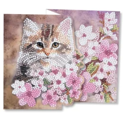 Diamond-Painting-Faltkarte zum Aufstellen, Katze mit Blumen 2, 370g/m², inkl. Umschlag & Werkzeug