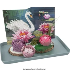 Diamond-Painting-Faltkarte zum Aufstellen, Schwan, 370g/m², inkl. Umschlag & Werkzeug