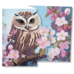 Diamond-Painting-Faltkarte zum Aufstellen, Eule mit Blumen, 370g/m², inkl. Umschlag & Werkzeug