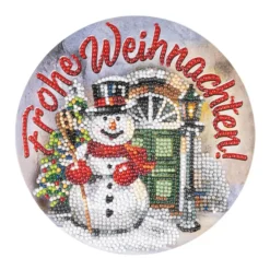 Diamond-Painting-Fensterbild, Schneemann - Frohe Weihnachten!, Ø18,3cm, inkl. Zubehör