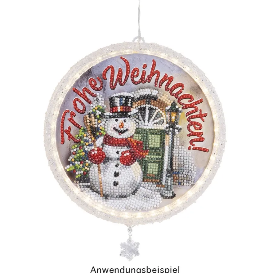 Diamond-Painting-Fensterbild, Schneemann - Frohe Weihnachten!, Ø18,3cm, inkl. Zubehör