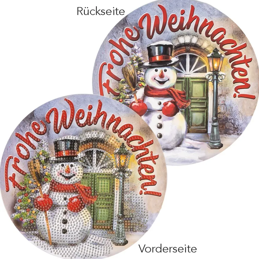 Diamond-Painting-Fensterbild, Schneemann - Frohe Weihnachten!, Ø18,3cm, inkl. Zubehör